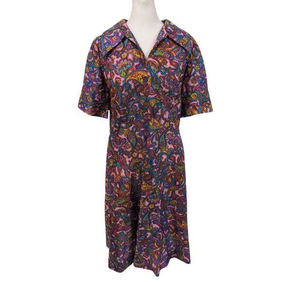 Handmade Vintage Mod Groovy Paisley Purple Mini Dress Size Large - Picture 1 of 3